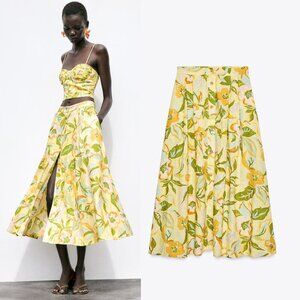 NEW ZARA printed linen skirt 8351
